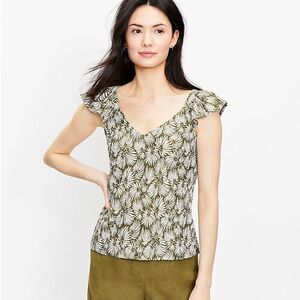 Loft Ann Taylor Leafed Ruffle V-Neck Tank Top